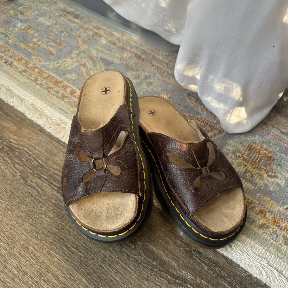 Rare Brown Leather Dr Martens Sandals with butterfly Cutout